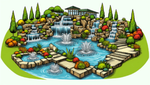 Teichdesign mit Wasserfällen und Springbrunnen