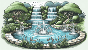 Teichdesign mit Wasserfällen und Springbrunnen