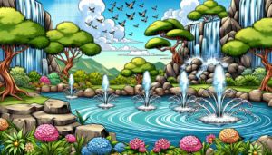 Teichdesign mit Wasserfällen und Springbrunnen