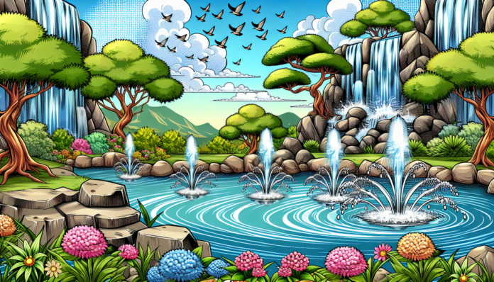 Teichdesign mit Wasserfällen und Springbrunnen